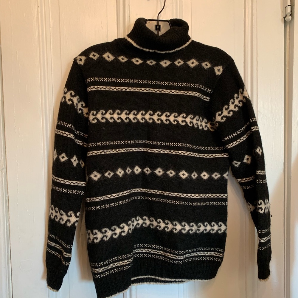 Ann Taylor Black and White Wool Turtleneck Sweater